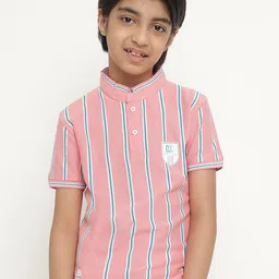 Octave Boys Vertical Striped Mandarin Collar Cotton T-shirt-image-66