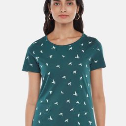 Honey by Pantaloons Women Teal Printed T-shirt-image-3