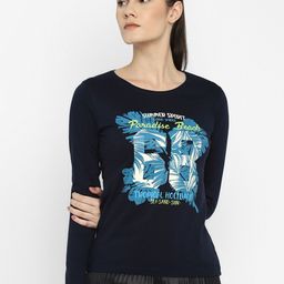 appulse Women Navy Blue Printed Cotton T-shirt-image-109