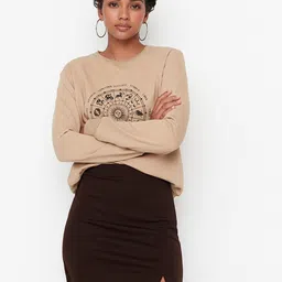 Trendyol Women Brown Solid Mini Skirt-image-61