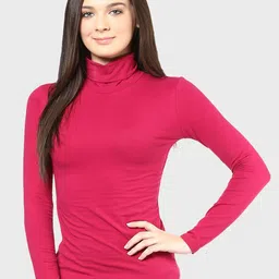 Hypernation Women Fuchsia High Neck T-shirt-image-6