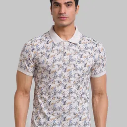 Parx Men Beige Floral Printed Polo Collar T-shirt-image-75