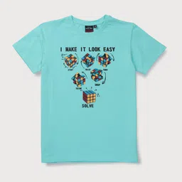 Gini and Jony Boys Blue Typography Printed Applique T-shirt-image-34