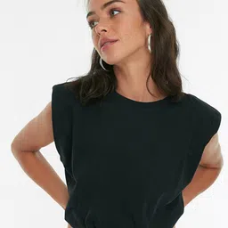 Trendyol Women Pure cotton Black Extended Sleeves T-shirt-picture-12