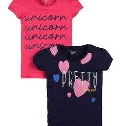 PLUM TREE Girls Pack of 2 Typography Printed Pure Cotton T-shirts-image-19