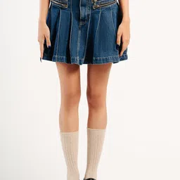 FREAKINS Pleated Pure Cotton A-Line Skirt-picture-12