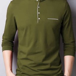 AUSK Men Green Cotton Mandarin Collar T-shirt-image-21