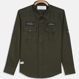 Octave Boys Olive Green Cotton Casual Shirt-image-45