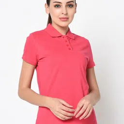 SHARKTRIBE Women Fuchsia Polo Collar Slim Fit T-shirt-image-74