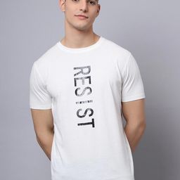 DOOR74 Men Off White Typography Printed Loose T-shirt-image-61