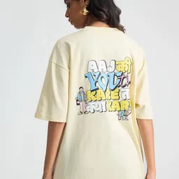 FREAKINS Typography Printed Drop Shoulder Sleeves Pure Cotton Oversized T-shirt-image-98