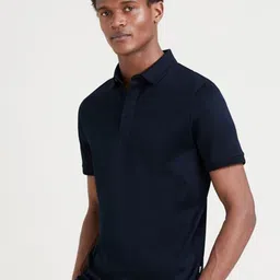 Marks & Spencer Men Navy Blue Pure Cotton Polo Collar T-shirt-image-81