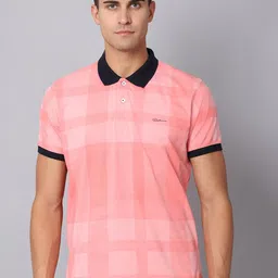 Rodamo Men Pink & impatiens pink Checked Polo Collar Slim Fit T-shirt-image-51