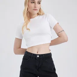 DeFacto Women Mid-Rise Pure Cotton Denim Shorts-image-93