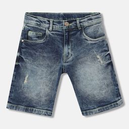 Blue Giraffe Boys Washed Printed Denim Shorts-image-77