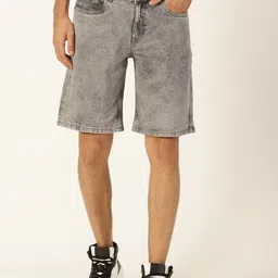 HERE&NOW Men Grey Washed Slim Fit Denim Shorts-image-17