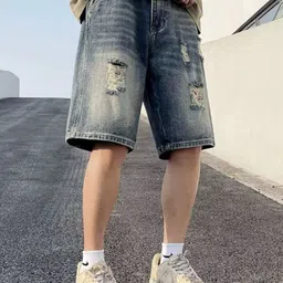 StyleCast Men Blue Mid-Rise Relaxed Fit Washed Denim Shorts-image-32