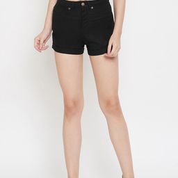 Hypernation Women Black Solid Regular Fit Denim Shorts-11