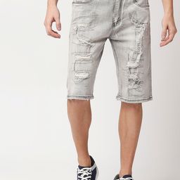 WAIMEA Men Grey Printed Skinny Fit Outdoor Denim Shorts-image-45