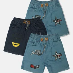 MANZON Girls Pack of 3 Printed Mid-Rise Denim Shorts-18