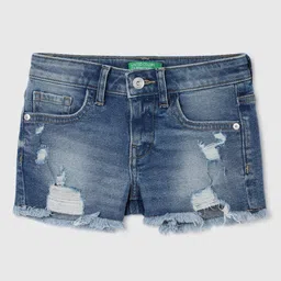 United Colors of Benetton Girls Mid Rise Washed Cotton Denim Shorts-image-85