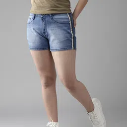 UTH by Roadster Girls Blue Washed Denim Shorts-image-62