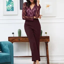 Athena Burgundy & Pink Basic Jumpsuit with Lace-picture-50