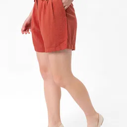 bebe PLUS Women Rust Red Solid Shorts-image-14
