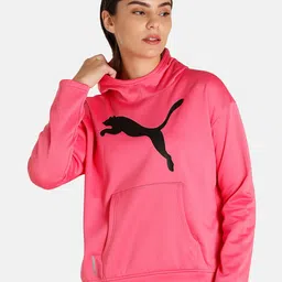 Puma Women Pink Printed Favourite Regular Fit PWR Fleece Training Hoodie Sweatshirt-image-19