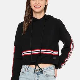Campus Sutra Women Black Striped Sweatshirt-picture-3