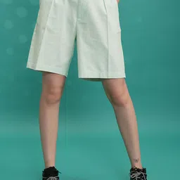 Tokyo Talkies Women Mid Rise Cotton Linen Shorts-picture-32