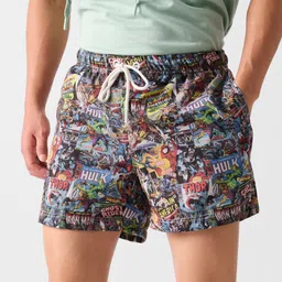 The Souled Store Men Blue Marvel Printed Casual Shorts-30