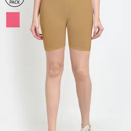 GRACIT Women Pack of 2 Mustard Yellow & Magenta Biker Shorts-image-90