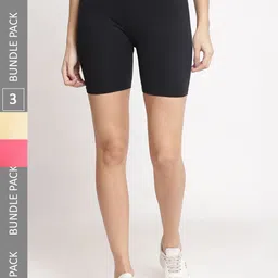 Jinfo Women Pack Of 3 Cycling Super Combed Cotton Lycra Sports Shorts-image-89