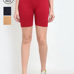 GRACIT Pack Of 3 Women Beige Cycling Sports Shorts-image-87