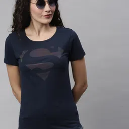 Kook N Keech Superman Women Navy Blue Superman Cotton T-shirt-picture-44