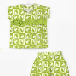 STORY TAILOR Girls Green & Off White Printed Cotton Top & Shorts Clothing Set-image-68