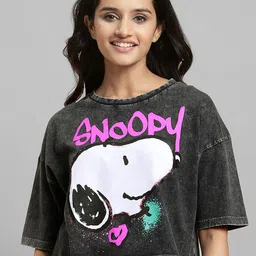 Free Authority Peanuts Snoopy Printed Boxy Fit Short Sleeves Pure Cotton T-shirts-image-30
