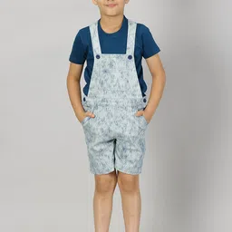 KiddoPanti Boys Abstract Printed Denim Dungaree With T-Shirt-picture-18