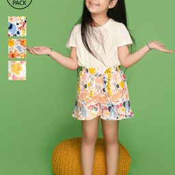 SPUNKIES Girls Pack Of 3 Floral Printed Shorts-image-33