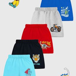 KUCHIPOO Kids Pack Of 5 Graphic Printed Shorts-53