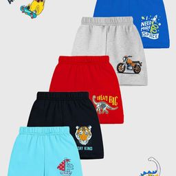 KUCHIPOO Kids Pack Of 5 Graphic Printed Shorts-50
