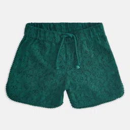 Pantaloons Junior Girls Self Design Mid-Rise Green Cotton Shorts-picture-26