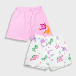 YK Girls Pack Of 2 Conversational Printed Pure Cotton Shorts-39