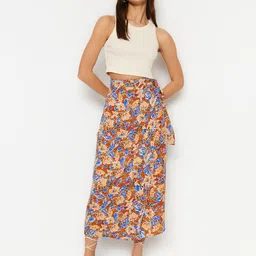 Trendyol Floral Printed Wrap Maxi Skirts-image-60
