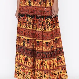 SOUNDARYA Women Yellow Printed Pure Cotton Long Skirts-image-99