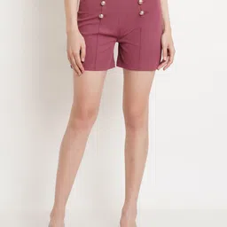 Popwings Women Mid-Rise Front Button Regular Shorts-17