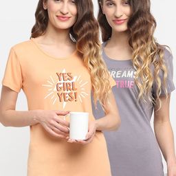 Kanvin Women Pack Of 2 Printed Lounge T-Shirts-image-17