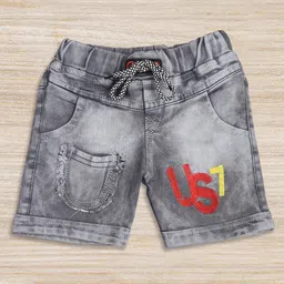 BAESD Boys Embroidered Washed Mid-Rise Pure Cotton Frayed Denim Shorts-image-17
