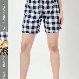 BAESD Women Pack Of 3 Checked High-Rise Regular Shorts-25